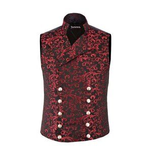Men's Steampunk Double-Breasted Waistcoat Red Vest Gothic Western-Reenactment